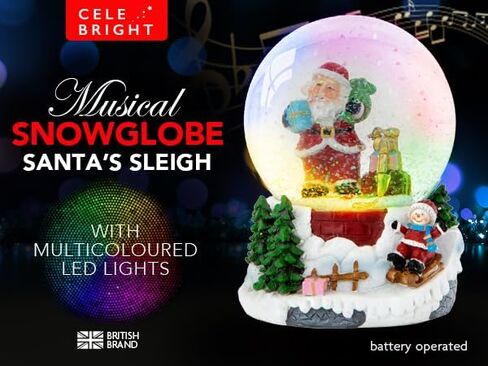 Christmas Musical Snow Globe - Plays 8 Songs Including Jingle Bells & Lights Up with Changing LED Colours - Large 14cm (Gingerbread House) in Saudi Arabia