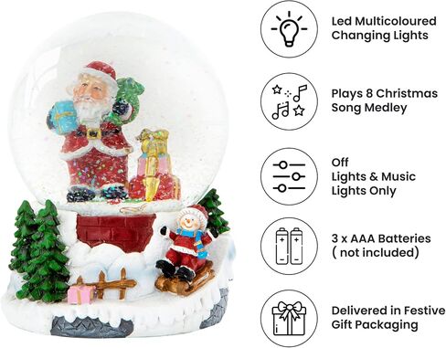 Christmas Musical Snow Globe - Plays 8 Songs Including Jingle Bells & Lights Up with Changing LED Colours - Large 14cm (Gingerbread House) in Saudi Arabia