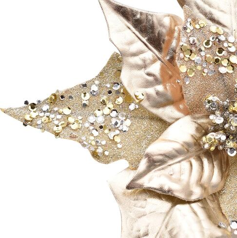 6pcs Artificial Christmas Poinsettias for Decoration, Glitter Flower Christmas Tree Ornaments Wedding Holiday Wreath Garland Decor with Clip(Champagne Gold) in Saudi Arabia