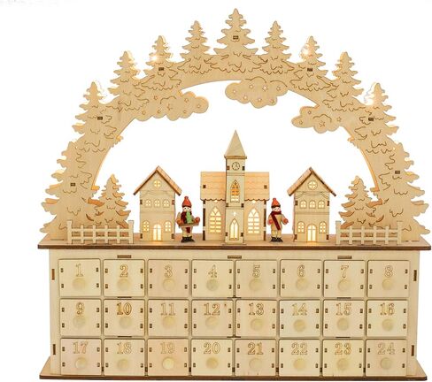 Clever Creations Wooden Christmas Advent Calendar, Countdown to Christmas, LED Holiday Decoration, Battery Operated, Shooting Star Village in Saudi Arabia