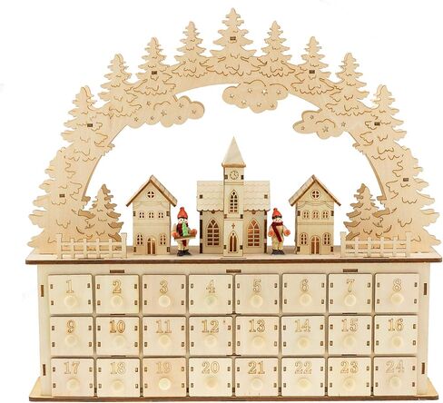 Clever Creations Wooden Christmas Advent Calendar, Countdown to Christmas, LED Holiday Decoration, Battery Operated, Shooting Star Village in Saudi Arabia