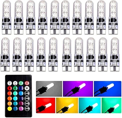 Car T10 RGB LED Bulb Width Light with Remote Control W5W 194 168 2825 Strobe Light 16 Colors 5050 Wedge Replacement for Car Interior Map Dome Door License Plate Light Reading Lights (2PCS) in Saudi Arabia