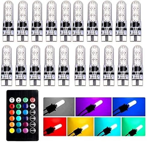 Car T10 RGB LED Bulb Width Light with Remote Control W5W 194 168 2825 Strobe Light 16 Colors 5050 Wedge Replacement for Car Interior Map Dome Door License Plate Light Reading Lights (2PCS) in Saudi Arabia