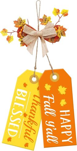 AnyDesign Happy Fall Y'all لافتة باب الخريف الحصاد الباب الأمامي شماعات الباب البرتقالي الأصفر مقبض الباب علامة معلقة مع القوس المباركة علامة خشبية شاكرة لعيد الشكر ديكور المنزل مزرعة جدار الشرفة in Saudi Arabia