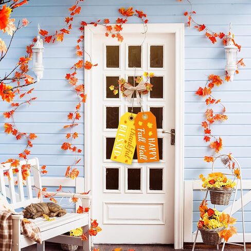 AnyDesign Happy Fall Y'all لافتة باب الخريف الحصاد الباب الأمامي شماعات الباب البرتقالي الأصفر مقبض الباب علامة معلقة مع القوس المباركة علامة خشبية شاكرة لعيد الشكر ديكور المنزل مزرعة جدار الشرفة in Saudi Arabia