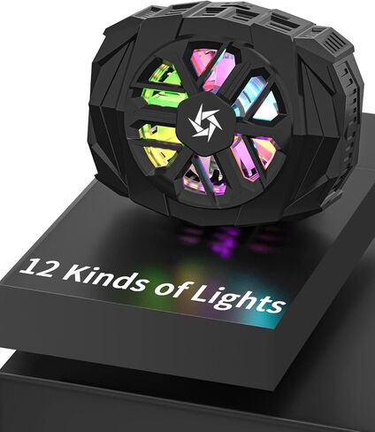 مبرد مروحة سطح البخار YIGORN، مروحة تبريد سطح البخار، مشعاع مع مروحة، تقنية تبريد غرفة تبريد أشباه الموصلات للهواتف الذكية المتقدمة - مروحة ذات 9 شفرات - 12 مصباح LED RGB - كابل طاقة USB من النوع C (أسود) in Kuwait