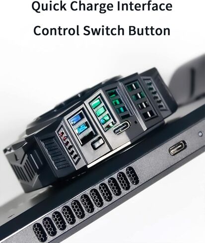 مبرد مروحة سطح البخار YIGORN، مروحة تبريد سطح البخار، مشعاع مع مروحة، تقنية تبريد غرفة تبريد أشباه الموصلات للهواتف الذكية المتقدمة - مروحة ذات 9 شفرات - 12 مصباح LED RGB - كابل طاقة USB من النوع C (أسود) in Kuwait