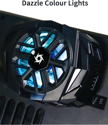 مبرد مروحة سطح البخار YIGORN، مروحة تبريد سطح البخار، مشعاع مع مروحة، تقنية تبريد غرفة تبريد أشباه الموصلات للهواتف الذكية المتقدمة - مروحة ذات 9 شفرات - 12 مصباح LED RGB - كابل طاقة USB من النوع C (أسود) in Kuwait