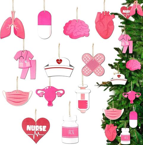 48 Pieces Christmas Nurse Wood Ornament Scrub Life Nurse Tray Ornament Christmas Nurse Cap Ornament Nurse Themed Hanging Ornament Nurse Appreciation Gifts for Christmas Tree Home Decorations (Classic) in Saudi Arabia