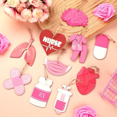 48 Pieces Christmas Nurse Wood Ornament Scrub Life Nurse Tray Ornament Christmas Nurse Cap Ornament Nurse Themed Hanging Ornament Nurse Appreciation Gifts for Christmas Tree Home Decorations (Classic) in Saudi Arabia