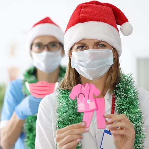 48 Pieces Christmas Nurse Wood Ornament Scrub Life Nurse Tray Ornament Christmas Nurse Cap Ornament Nurse Themed Hanging Ornament Nurse Appreciation Gifts for Christmas Tree Home Decorations (Classic) in Saudi Arabia