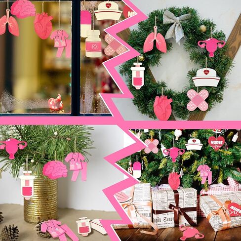 48 Pieces Christmas Nurse Wood Ornament Scrub Life Nurse Tray Ornament Christmas Nurse Cap Ornament Nurse Themed Hanging Ornament Nurse Appreciation Gifts for Christmas Tree Home Decorations (Classic) in Saudi Arabia