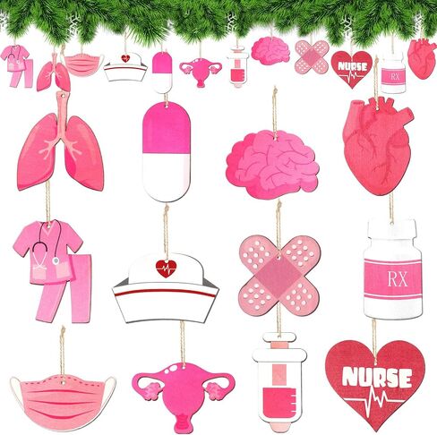 48 Pieces Christmas Nurse Wood Ornament Scrub Life Nurse Tray Ornament Christmas Nurse Cap Ornament Nurse Themed Hanging Ornament Nurse Appreciation Gifts for Christmas Tree Home Decorations (Classic) in Saudi Arabia