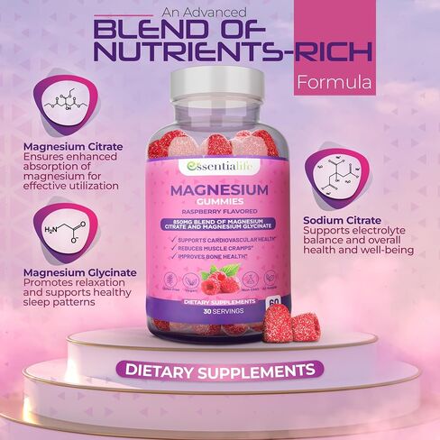 Magnesium Gummies 2 Packs Essentialife 100mg Per Serving - Blend of Magnesium Citrate & Magnesium Glycinate - Supports Healthy Digestion - Stay Calm & Energetic with Magnesium Supplements for Sleep in Saudi Arabia