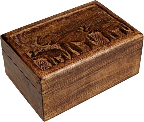 STORE INDYA خشبي مصنوع يدويًا مزخرف شجرة الحياة صندوق مجوهرات خشبي صندوق الكنز منظم المجوهرات صندوق تذكار صندوق الكنز حامل حلية صندوق قفل صندوق ساعة هدايا لها (عتيق) in Kuwait