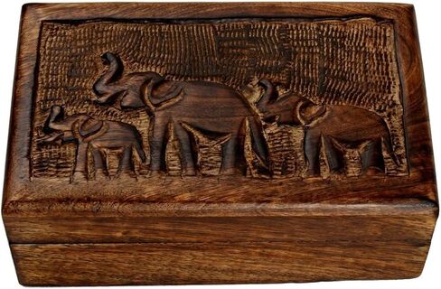 STORE INDYA خشبي مصنوع يدويًا مزخرف شجرة الحياة صندوق مجوهرات خشبي صندوق الكنز منظم المجوهرات صندوق تذكار صندوق الكنز حامل حلية صندوق قفل صندوق ساعة هدايا لها (عتيق) in Kuwait