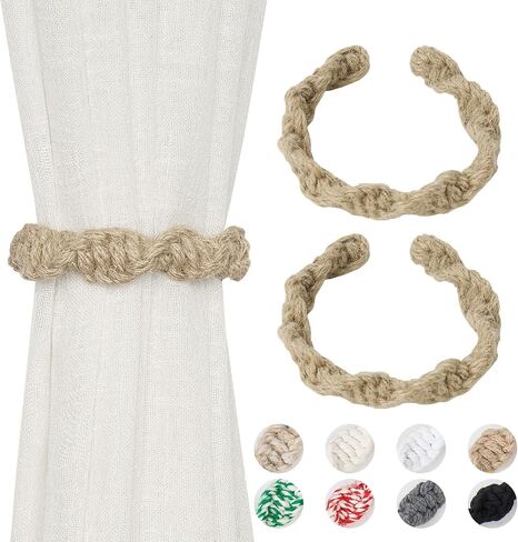 NICEEC 2 Pack Natural Jute Rope Curtain Tiebacks Farmhouse Rustic Style Decorative Drape Tie Backs Spiral Braided Curtain Holdbacks for Home & Office Sheer/Light Weight Drapery (Jute-Natural) in Saudi Arabia