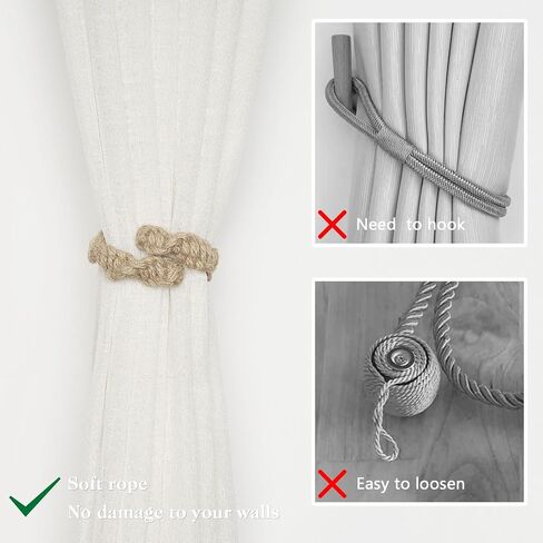 NICEEC 2 Pack Natural Jute Rope Curtain Tiebacks Farmhouse Rustic Style Decorative Drape Tie Backs Spiral Braided Curtain Holdbacks for Home & Office Sheer/Light Weight Drapery (Jute-Natural) in Saudi Arabia
