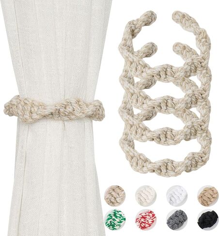 NICEEC 2 Pack Natural Jute Rope Curtain Tiebacks Farmhouse Rustic Style Decorative Drape Tie Backs Spiral Braided Curtain Holdbacks for Home & Office Sheer/Light Weight Drapery (Jute-Natural) in Saudi Arabia