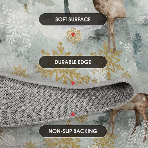 Artoid Mode Deer Snowflakes Pine Tree Christmas Area Rug, Xmas Winter Home Decor Low-Profile Washable Area Rugs for Entryway Bedroom Living Room Laundry Room Indoor 5x7 Feet in Saudi Arabia