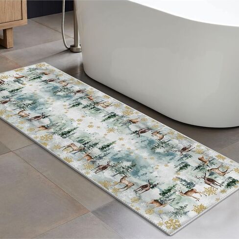 Artoid Mode Deer Snowflakes Pine Tree Christmas Area Rug, Xmas Winter Home Decor Low-Profile Washable Area Rugs for Entryway Bedroom Living Room Laundry Room Indoor 5x7 Feet in Saudi Arabia