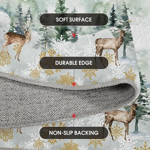 Artoid Mode Deer Snowflakes Pine Tree Christmas Area Rug, Xmas Winter Home Decor Low-Profile Washable Area Rugs for Entryway Bedroom Living Room Laundry Room Indoor 5x7 Feet in Saudi Arabia
