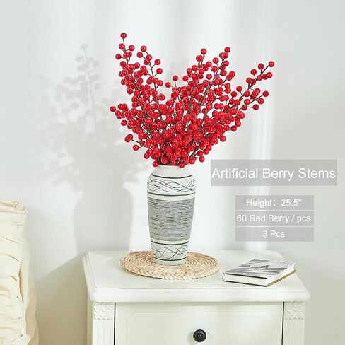5 Pack Artificial Red Berry Stems Faux Christmas Holly Berry Branches 25.5 Inches Fake Burgundy Berry Picks for Holiday Floral Arrangements Xmas Tree Decorations Wedding DIY Crafts in Saudi Arabia