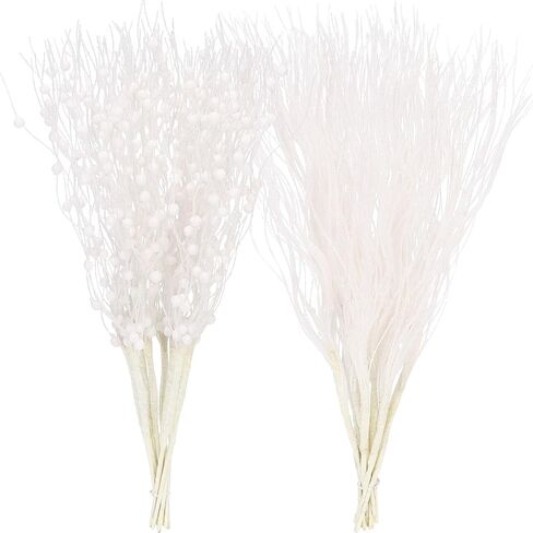 Sea Team 24-Pack Artificial Glitter Berry Stem Ornaments, Decorative Bead Sticks, Glittery Twigs, Picks, Branches for Christmas Tree, Small Vase, Holiday, Wedding, Party (15 Inches, White) in Saudi Arabia