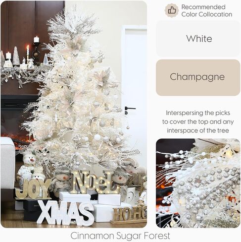 Sea Team 24-Pack Artificial Glitter Berry Stem Ornaments, Decorative Bead Sticks, Glittery Twigs, Picks, Branches for Christmas Tree, Small Vase, Holiday, Wedding, Party (15 Inches, White) in Saudi Arabia