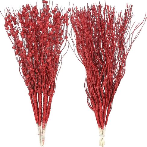 Sea Team 24-Pack Artificial Glitter Berry Stem Ornaments, Decorative Bead Sticks, Glittery Twigs, Picks, Branches for Christmas Tree, Small Vase, Holiday, Wedding, Party (15 Inches, White) in Saudi Arabia