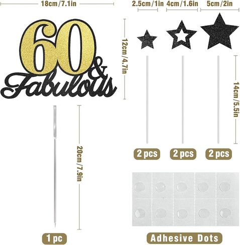 60 & Fabulous Cake Topper, 60th Birthday Cake Toppers, 60 and Fabulous Birthday Cake Decorations for 60th Birthday Party Decor for Men Women, Black Gold in Kuwait
