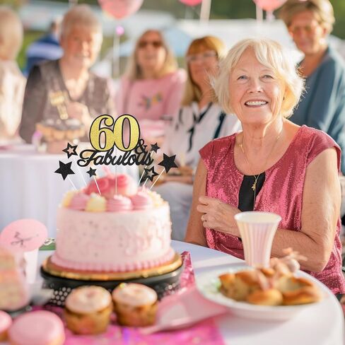 60 & Fabulous Cake Topper, 60th Birthday Cake Toppers, 60 and Fabulous Birthday Cake Decorations for 60th Birthday Party Decor for Men Women, Black Gold in Kuwait