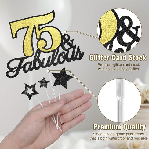 60 & Fabulous Cake Topper, 60th Birthday Cake Toppers, 60 and Fabulous Birthday Cake Decorations for 60th Birthday Party Decor for Men Women, Black Gold in Kuwait