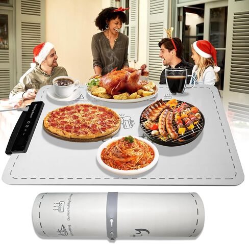 Electric Warming Silicone Tray with Adjustable Temperature Mat Buffets Party Warming Mat for Food Timer Off Function Roll up Storage Kitchen Mat 7 Temp Setting12 Hours Auto-Off Warmers Tray in Saudi Arabia