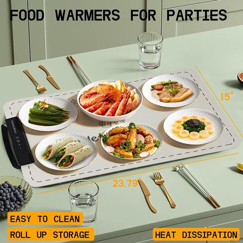 Electric Warming Silicone Tray with Adjustable Temperature Mat Buffets Party Warming Mat for Food Timer Off Function Roll up Storage Kitchen Mat 7 Temp Setting12 Hours Auto-Off Warmers Tray in Saudi Arabia