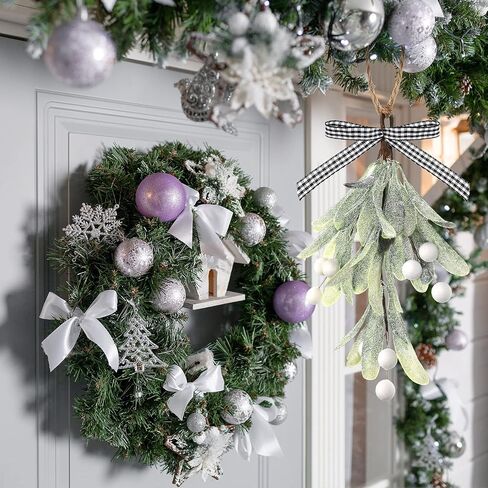 Dilunave Artificial Mistletoe Pick Buffalo Plaid Bow White Berries Mistletoe Kissing Ball Christmas Mistletoe Hanging Ornament Christmas Tree Ornaments for Christmas Party Tree Decorations (2 Pieces) in Kuwait