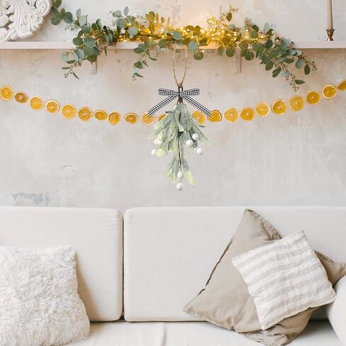 Dilunave Artificial Mistletoe Pick Buffalo Plaid Bow White Berries Mistletoe Kissing Ball Christmas Mistletoe Hanging Ornament Christmas Tree Ornaments for Christmas Party Tree Decorations (2 Pieces) in Kuwait