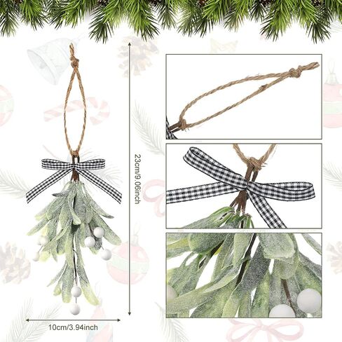 Dilunave Artificial Mistletoe Pick Buffalo Plaid Bow White Berries Mistletoe Kissing Ball Christmas Mistletoe Hanging Ornament Christmas Tree Ornaments for Christmas Party Tree Decorations (2 Pieces) in Kuwait