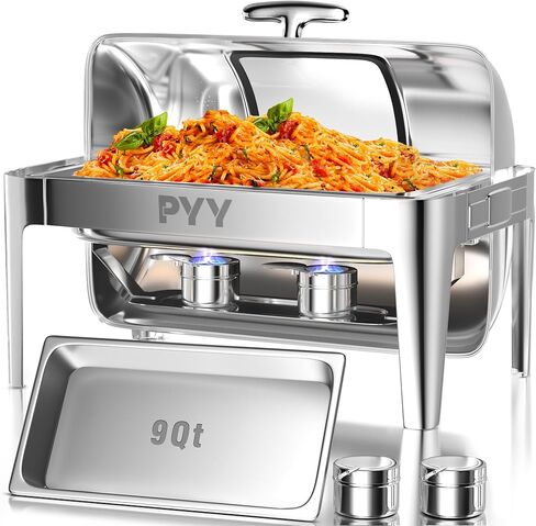 PYY Electric Chafing Dish Buffet Set, Roll Top Chafing Dish, Stainless Steel Chaffing Server Set Chafer for Catering,Buffets (2 Half-Size with Lid) in Saudi Arabia