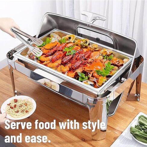 PYY Electric Chafing Dish Buffet Set, Roll Top Chafing Dish, Stainless Steel Chaffing Server Set Chafer for Catering,Buffets (2 Half-Size with Lid) in Saudi Arabia