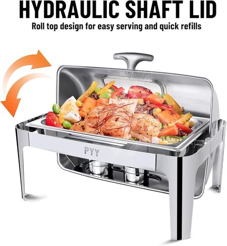 PYY Electric Chafing Dish Buffet Set, Roll Top Chafing Dish, Stainless Steel Chaffing Server Set Chafer for Catering,Buffets (2 Half-Size with Lid) in Saudi Arabia