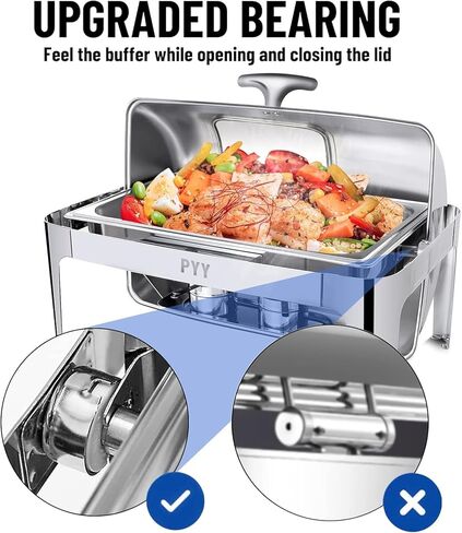 PYY Electric Chafing Dish Buffet Set, Roll Top Chafing Dish, Stainless Steel Chaffing Server Set Chafer for Catering,Buffets (2 Half-Size with Lid) in Saudi Arabia