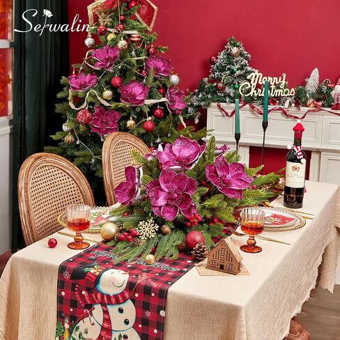 Serwalin 8" Large Christmas Flowers, 6Pcs Glitter Hot Pink Christmas Magnolia Flowers Christmas Tree Ornaments, Artificial Velvet Poinsettia for Xmas Trees Wedding Party New Year Decoration in Saudi Arabia