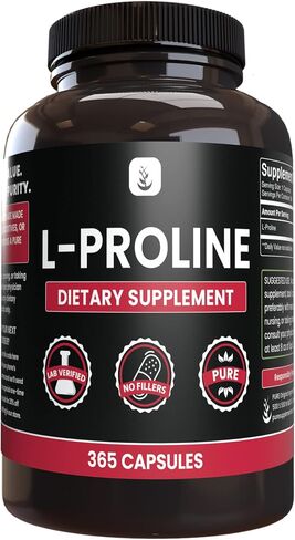 PURE ORIGINAL INGREDIENTS L-Proline (365 Capsules) No Magnesium Or Rice Fillers, Always Pure, Lab Verified in Saudi Arabia
