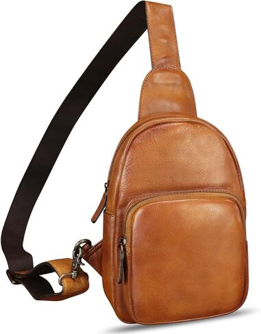 Genuine Leather Sling Bag Retro Crossbody Sling Backpack Handmade Chest Shoulder Daypack Cycling Bag Purse Fanny Pack (Brown) in Kuwait