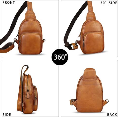 Genuine Leather Sling Bag Retro Crossbody Sling Backpack Handmade Chest Shoulder Daypack Cycling Bag Purse Fanny Pack (Brown) in Kuwait