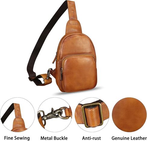Genuine Leather Sling Bag Retro Crossbody Sling Backpack Handmade Chest Shoulder Daypack Cycling Bag Purse Fanny Pack (Brown) in Kuwait