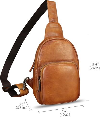 Genuine Leather Sling Bag Retro Crossbody Sling Backpack Handmade Chest Shoulder Daypack Cycling Bag Purse Fanny Pack (Brown) in Kuwait