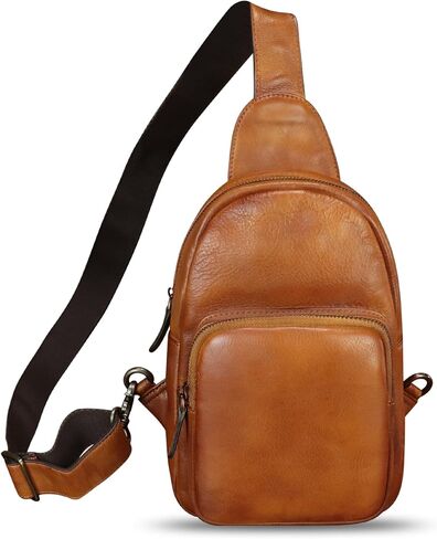Genuine Leather Sling Bag Retro Crossbody Sling Backpack Handmade Chest Shoulder Daypack Cycling Bag Purse Fanny Pack (Brown) in Kuwait