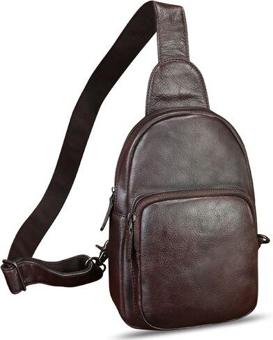 Genuine Leather Sling Bag Retro Crossbody Sling Backpack Handmade Chest Shoulder Daypack Cycling Bag Purse Fanny Pack (Brown) in Kuwait